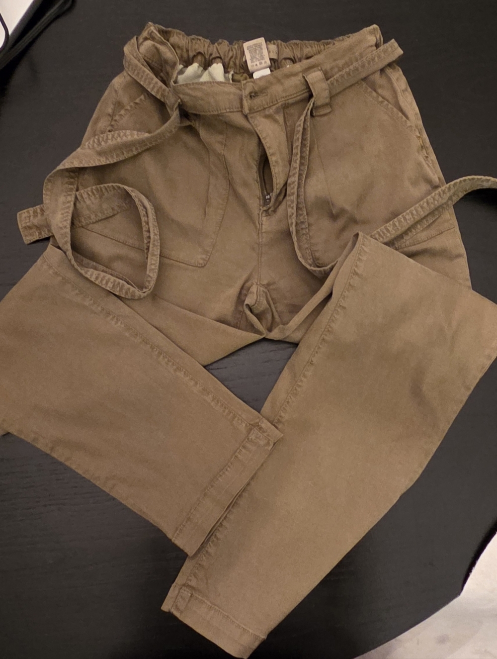Mason & Belle Olive Green Paperbag Tie Waist Straight Pants